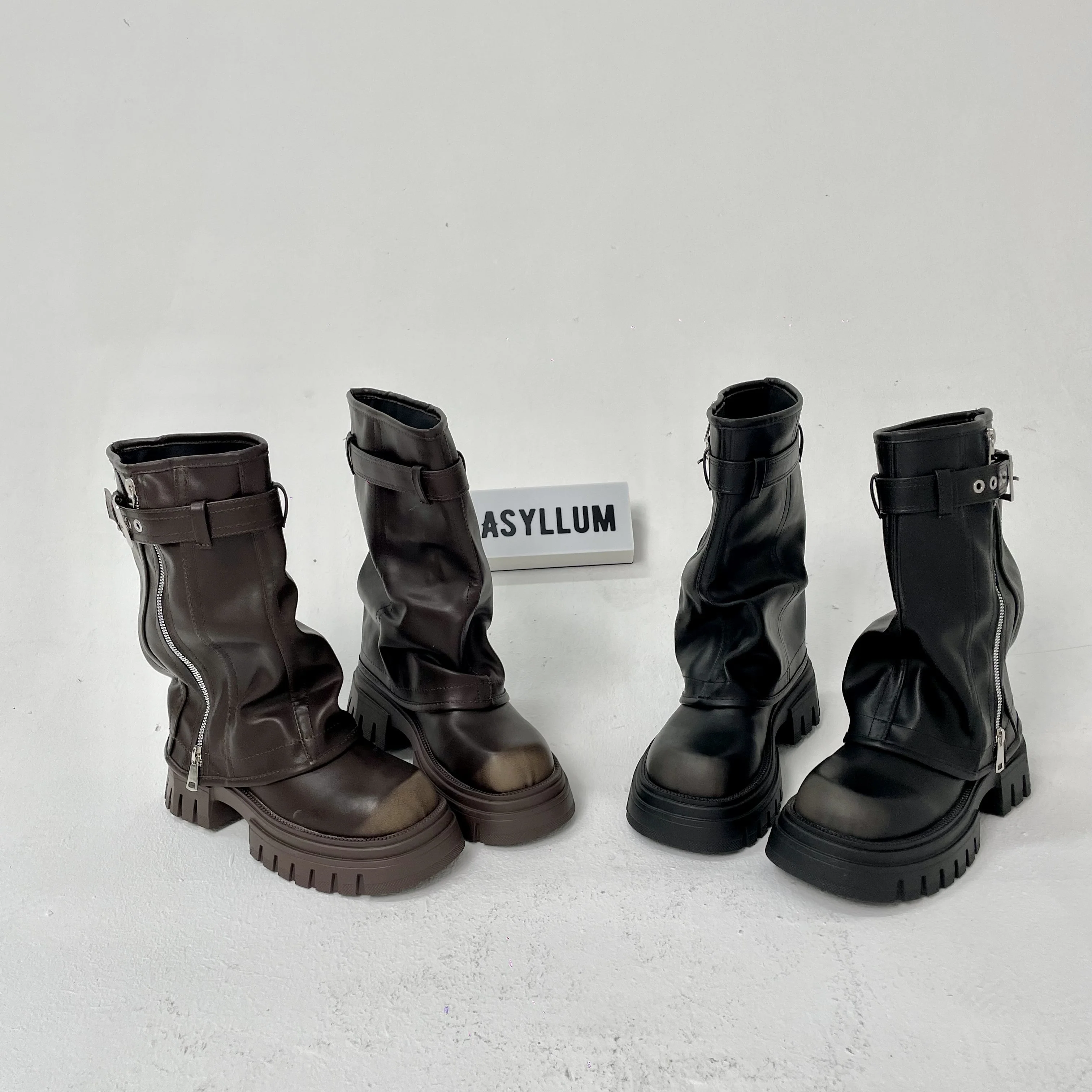 Knee-high Platform Fold Over Chunky Boots - Image 11